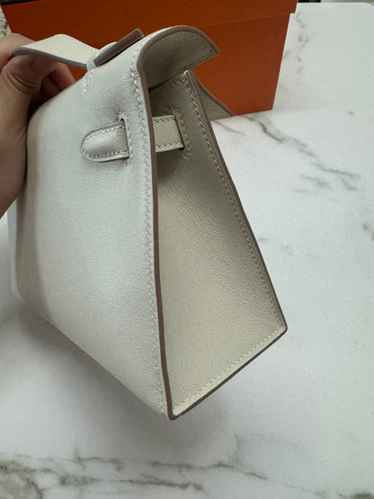 HERMES Mini Kelly I 奶昔白銀扣 Kelly 一代 Kelly Pochette