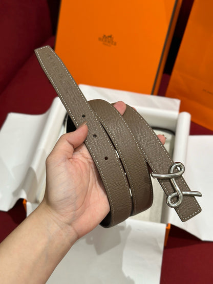 HERMES Cursives 雙面皮帶 黑/大象灰 24mm