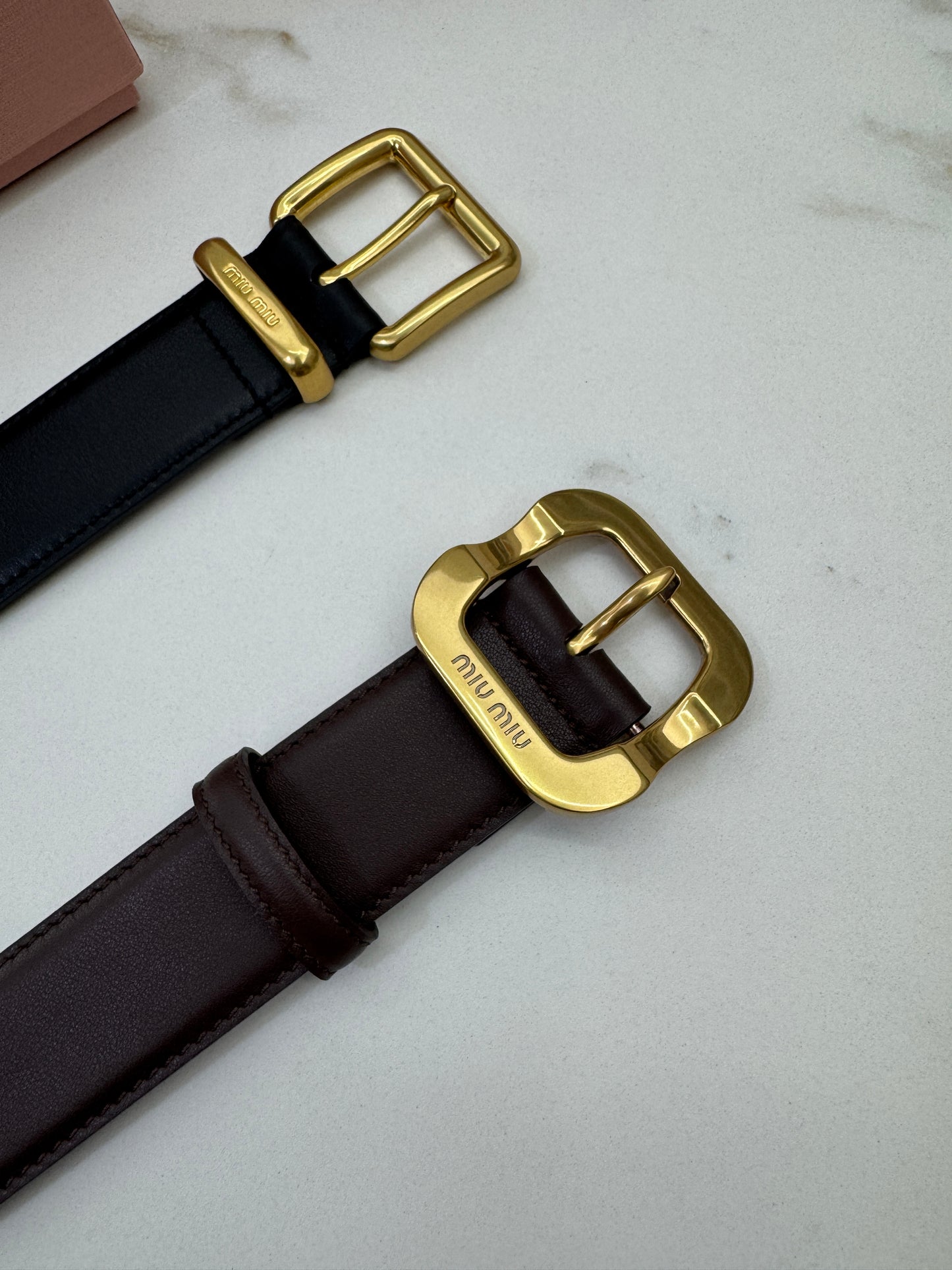 MIU MIU Belt 皮帶 石楠木色金扣