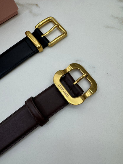 MIU MIU Belt 皮帶 石楠木色金扣