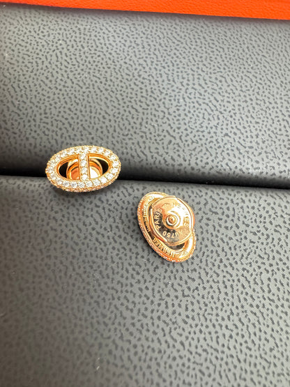 HERMES 豬鼻滿鑽玫瑰金耳環