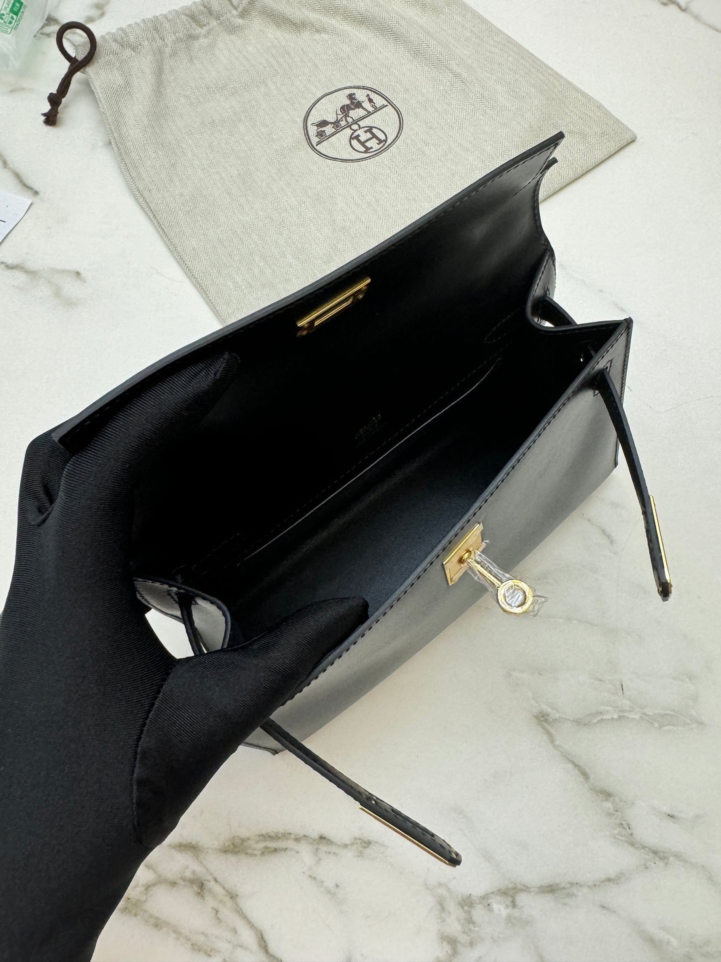 HERMES Mini Kelly 一代 黑金box皮 Kelly Pochette