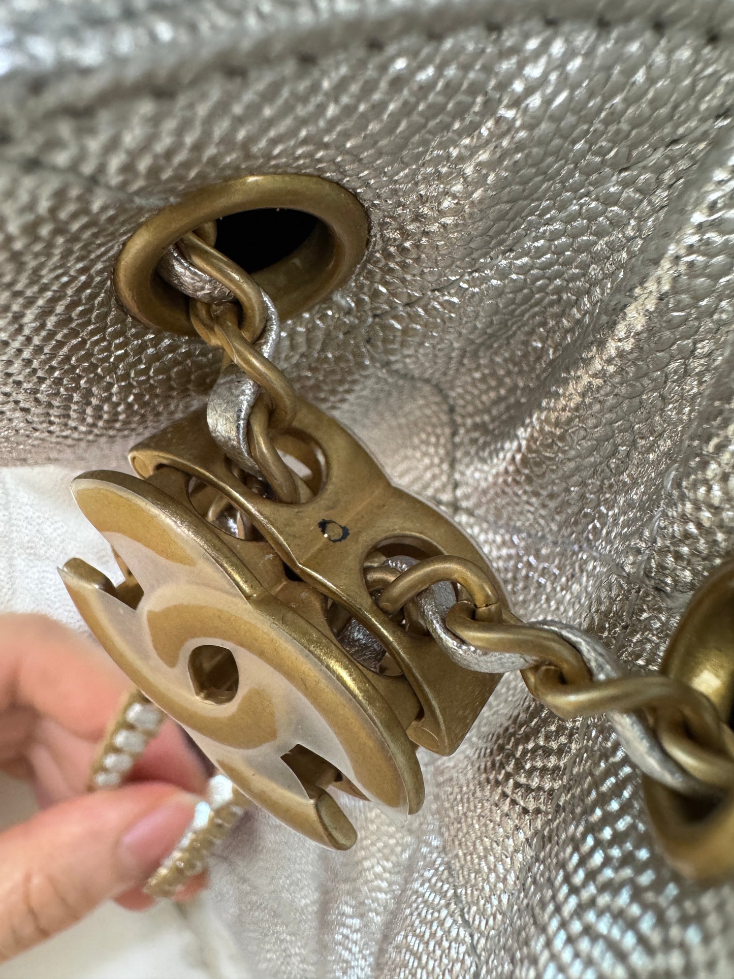 CHANEL 25Bag Small 銀色荔枝皮