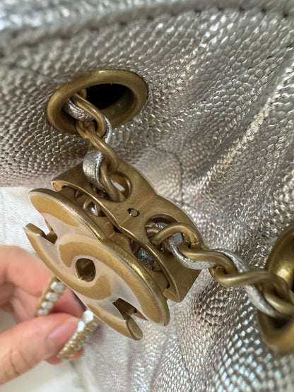 CHANEL 25Bag Small 銀色荔枝皮