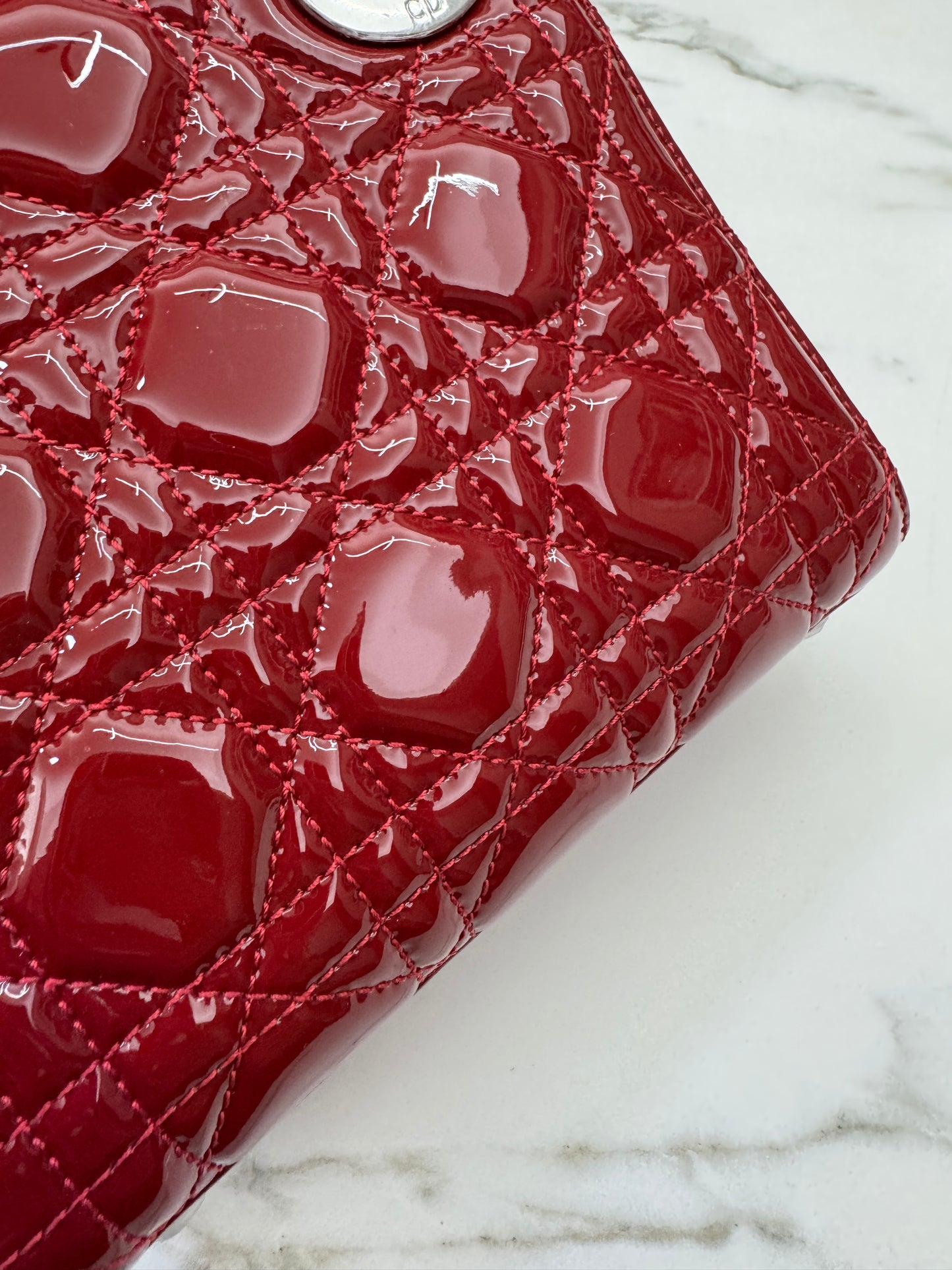 DIOR Mini Lady Dior 漆皮Cherry Red Shinny Calfskin