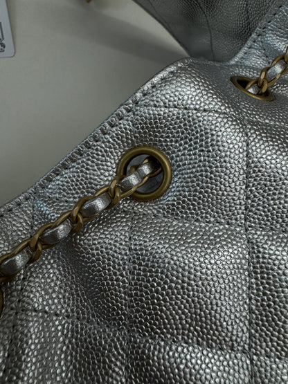 CHANEL 25Bag Small 銀色荔枝皮