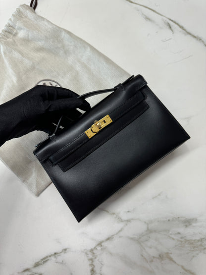 HERMES Mini Kelly 一代 黑金box皮 Kelly Pochette