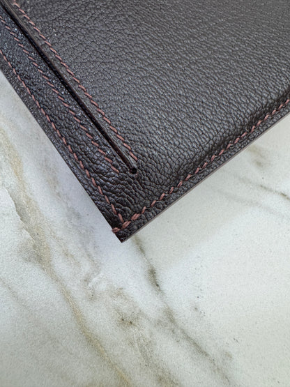 HERMES Bearn Wallet 亮面灣鱷 巧克力色 金扣 Porosus Crocodile Chocolate GHW