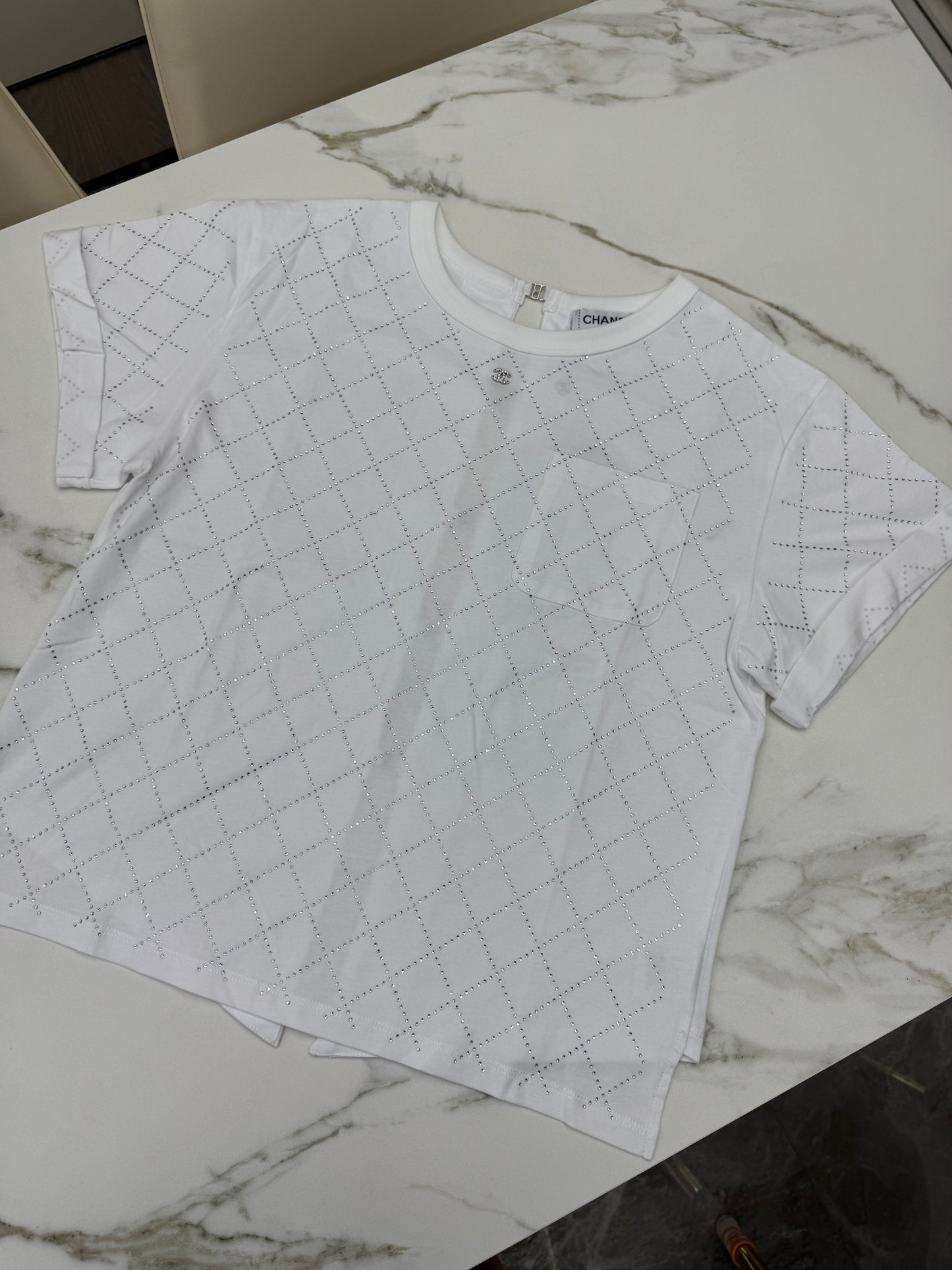 CHANEL 25S 燙鑽短袖Tee 白色
