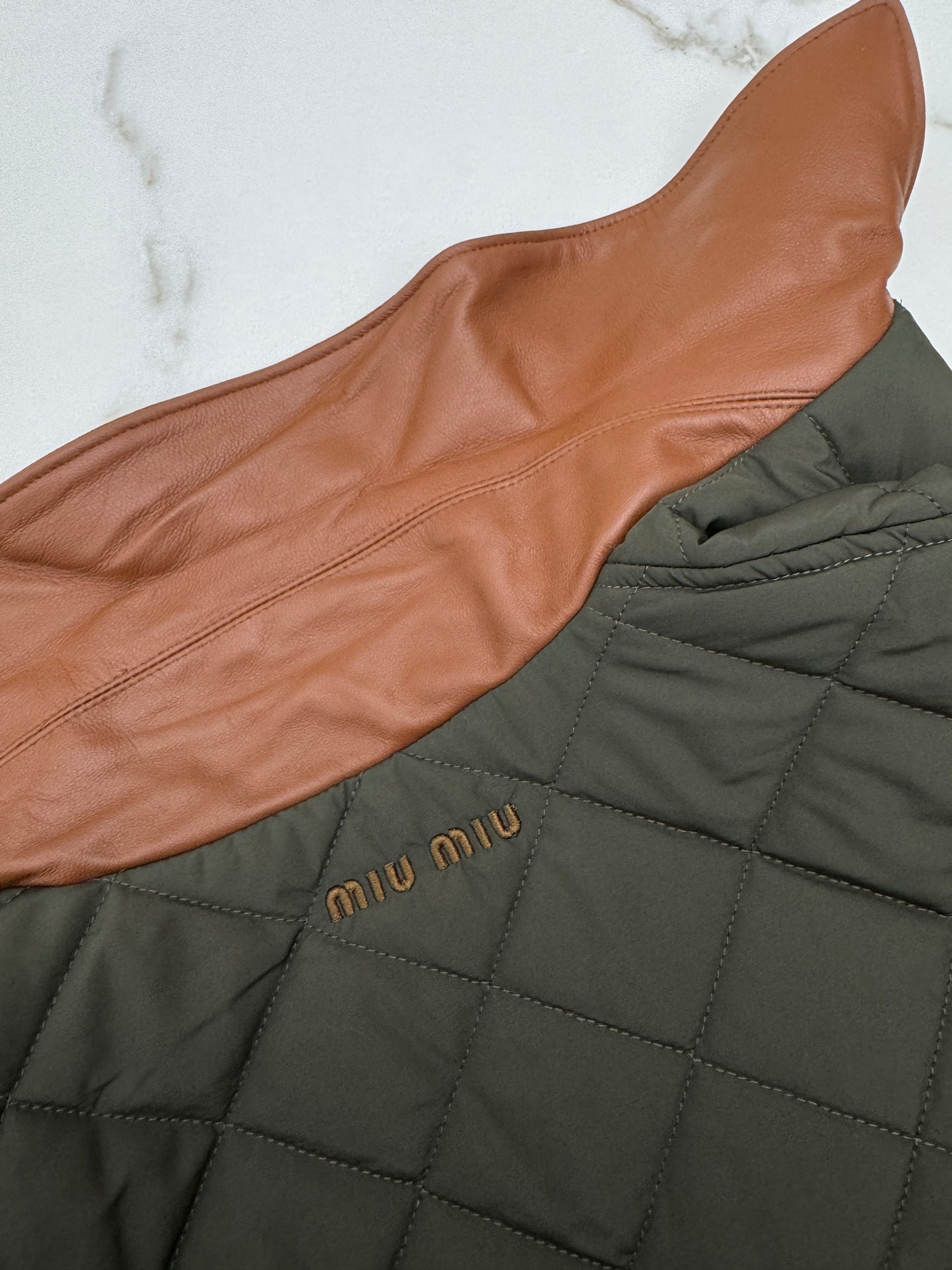 MIU MIU 麂皮領夾棉短外套 軍綠藍