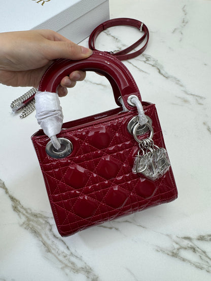 DIOR Mini Lady Dior 漆皮Cherry Red Shinny Calfskin
