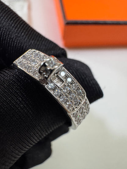 HERMES Kelly 滿鑽戒指 白金色