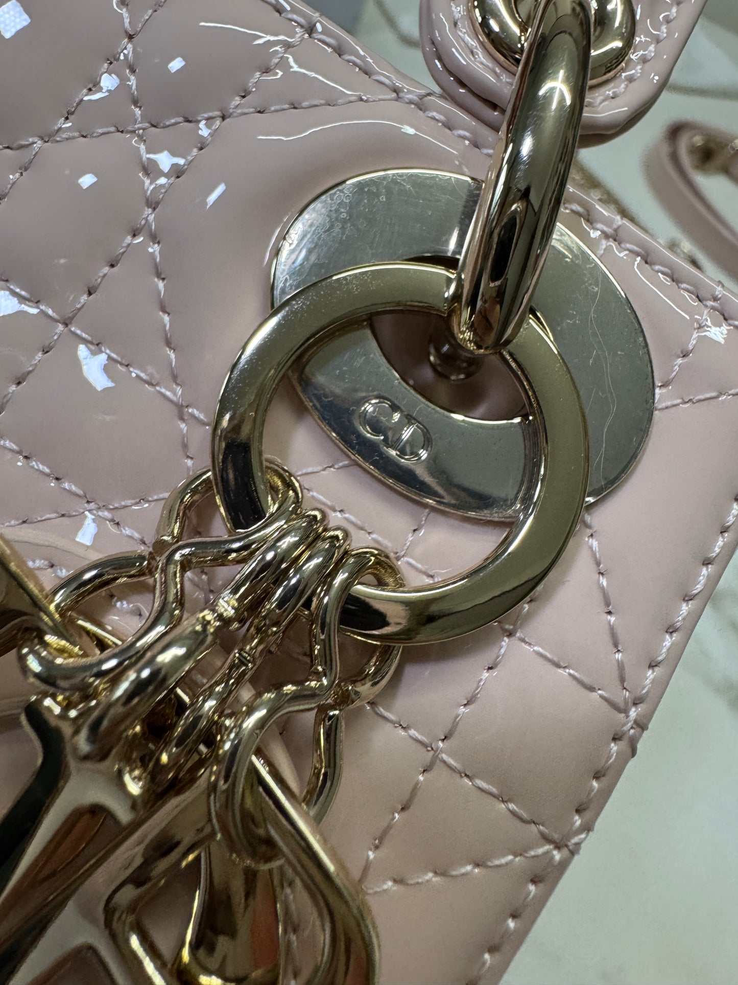 DIOR Lady Mini 三格 漆皮 淡粉 light Pink