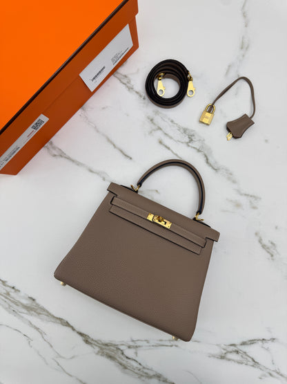 HERMES Kelly 25 斑鳩灰金扣 內縫 Togo 81 Gris Tourterelle GHW