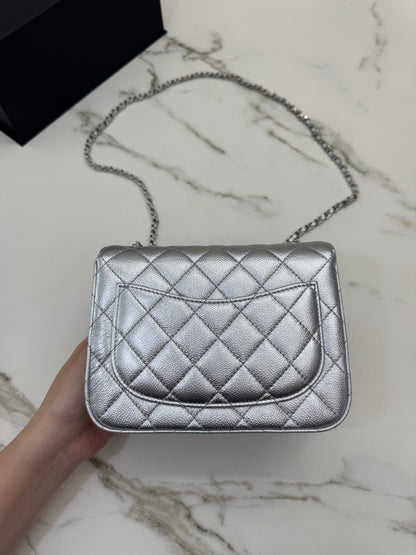 CHANEL 25B調節扣 銀色方胖子 Mini CF Square Caviar Calfskin
