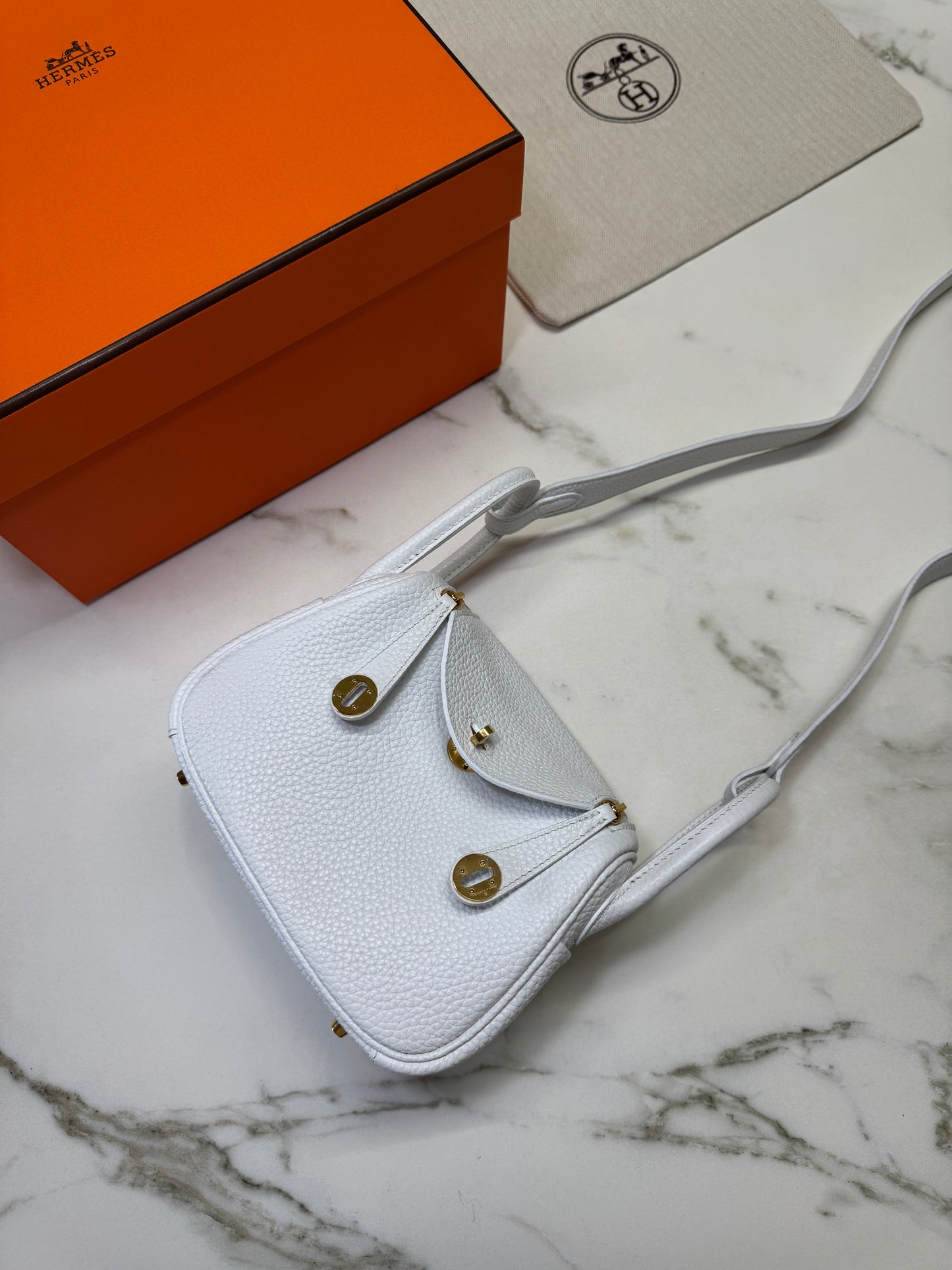 HERMES Mini Lindy II 純白色TC 金扣 GHW