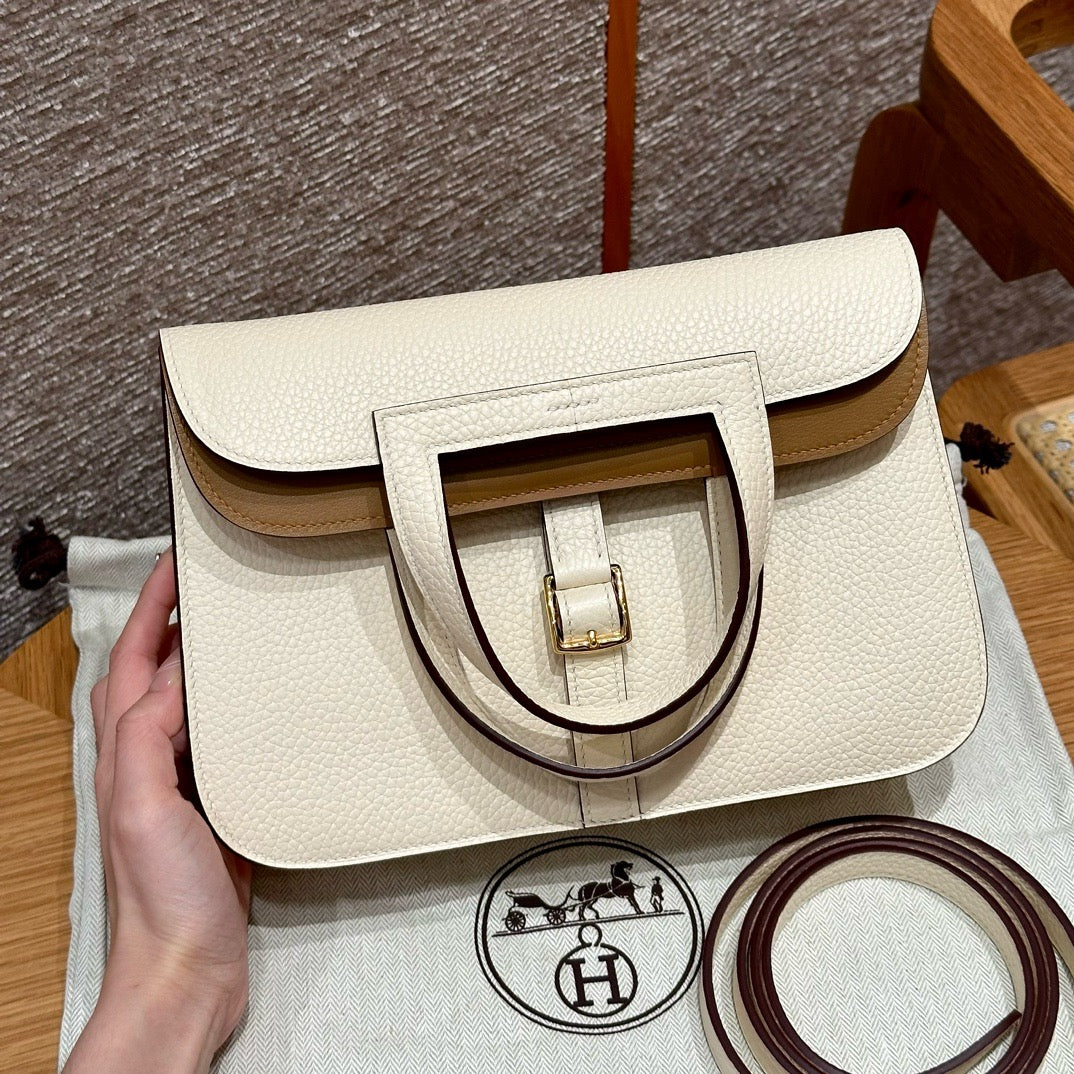 HERMES Halzan22 奶昔白拼奶茶色 金扣 Nata/ Chai TC