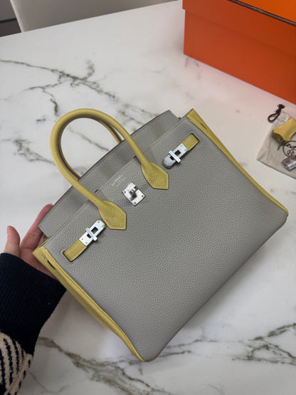 HERMES Birkin25 SO 珍珠灰拼小雞黃 Togo PHW