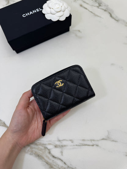 CHANEL 黑金牛拉鏈零錢包 Coin Purse