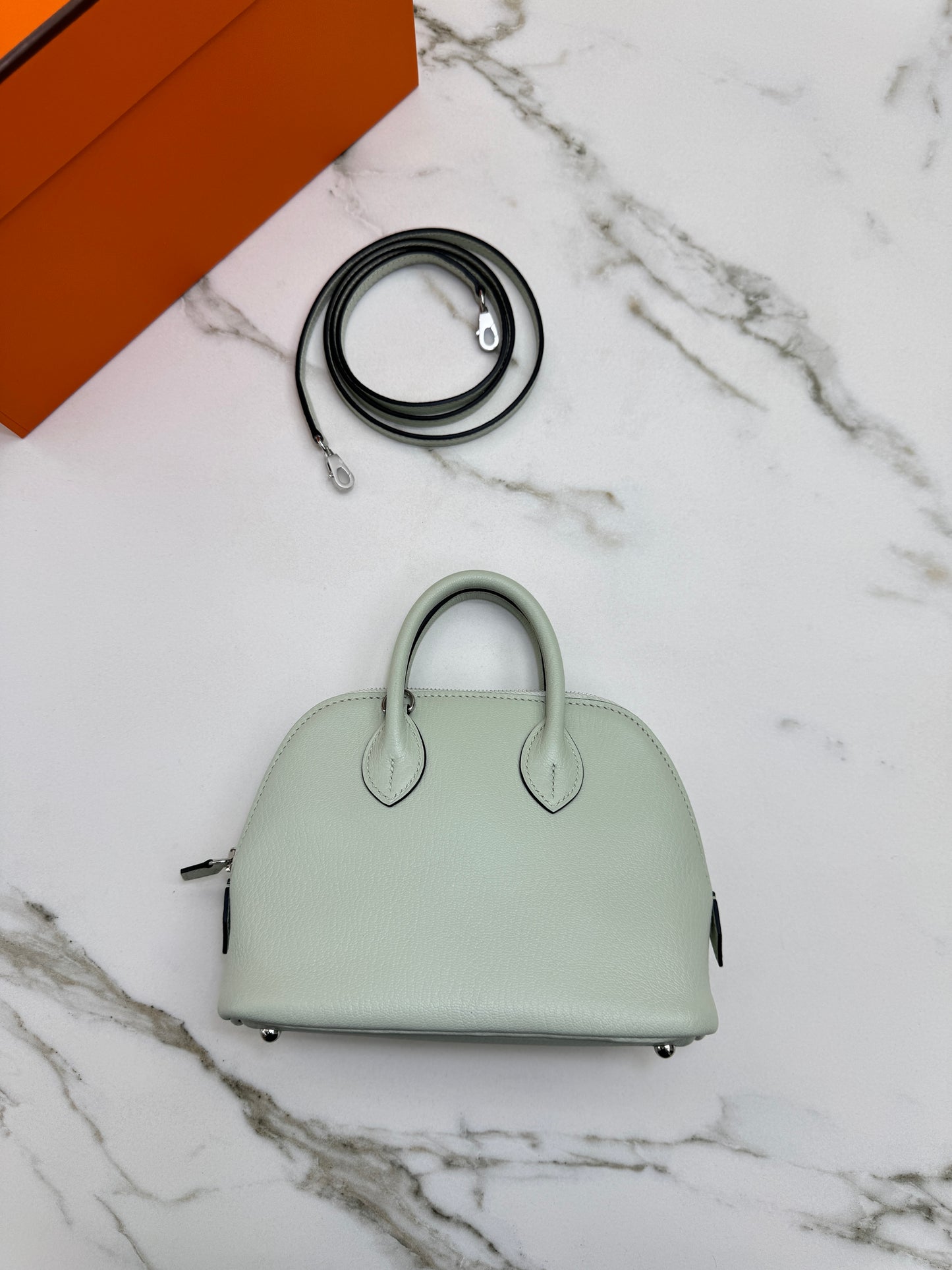 HERMES Mini Bolide 氣泡綠 山羊皮 銀扣 Mysore Vert Fizz PHW