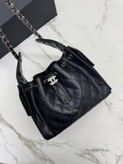 CHANEL 25Bag Small 黑銀小號 荔枝牛皮 Caviar Calfskin