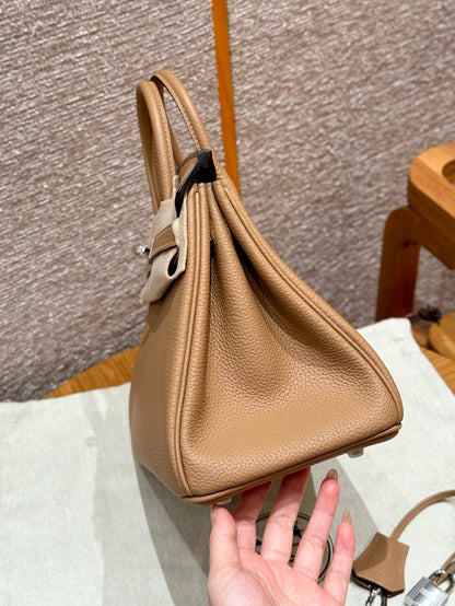 HERMES Birkin25 奶茶色 銀扣 swift 0M Chai