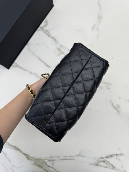 CHANEL Mini 25 Bag 黑色荔枝皮 金扣 Caviar Calfskin GHW