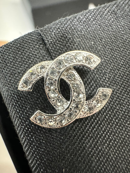 CHANEL 銀色水鑽 Mini耳釘