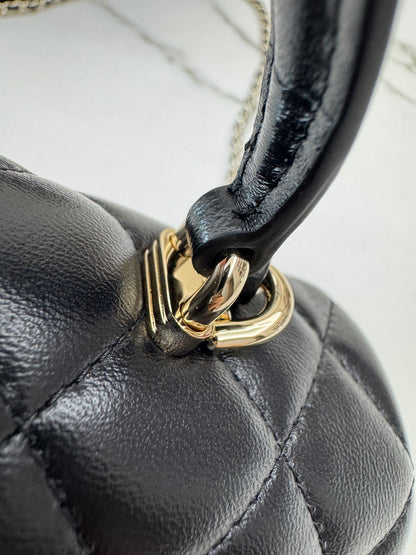 CHANEL Mini CF Handle 黑色羊皮淺金扣 Black Lambskin with GHE