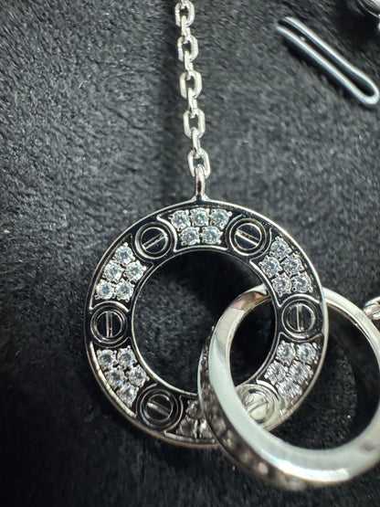 CARTIER Love 滿天星項鏈 白金色 【純銀電鍍18K金+莫桑鑽】