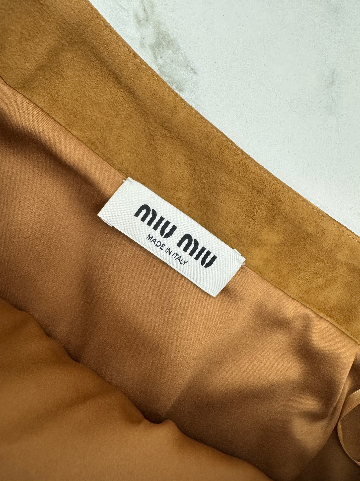 MIU MIU 麂皮拼皮邊短裙