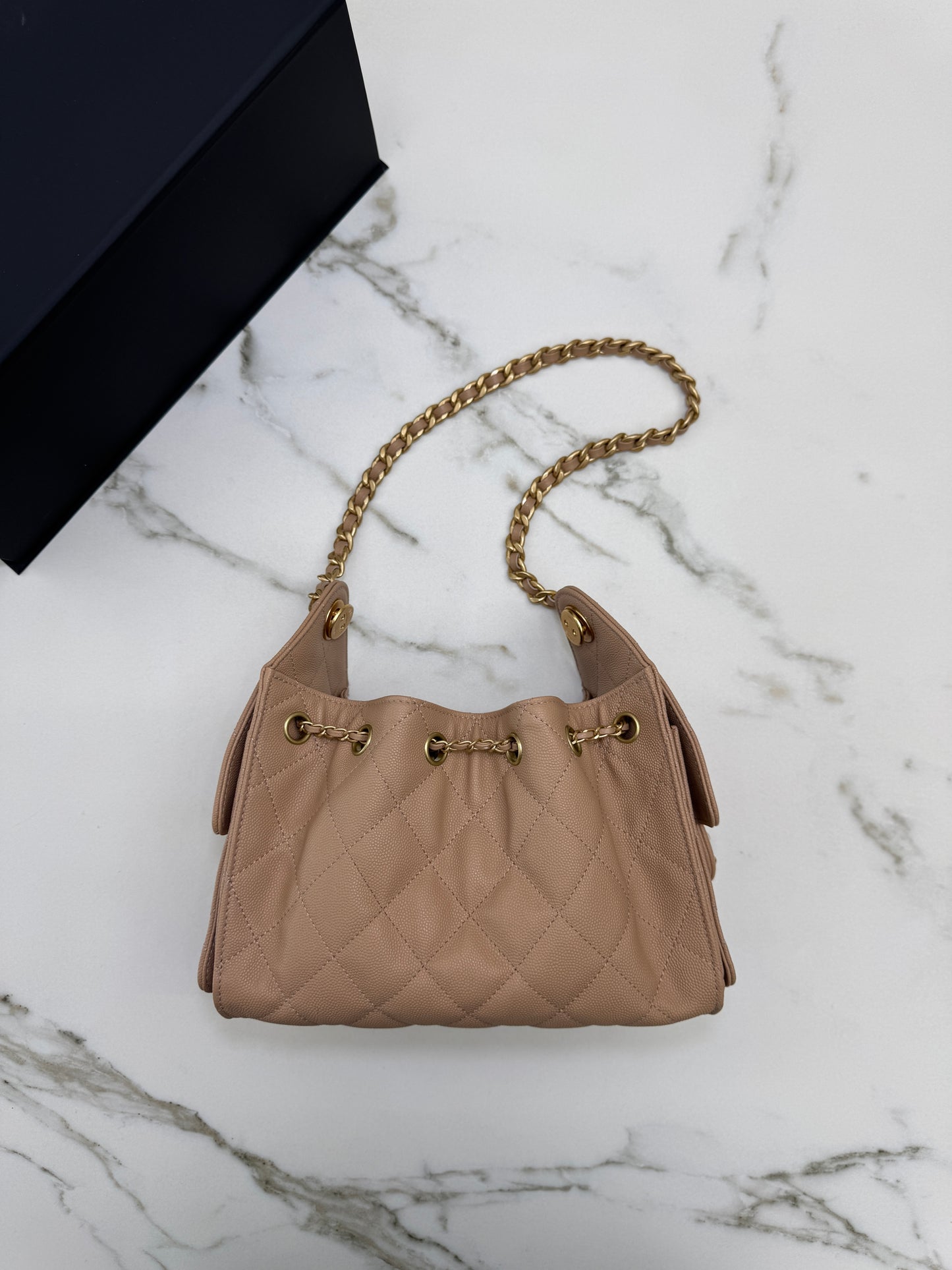 CHANEL Mini 25Bag 奶茶杏荔枝皮 Caviar Calfskin