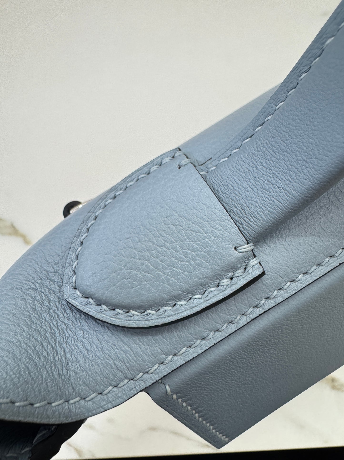 HERMES Mini 2424 亞麻藍銀扣 Evercolor Blue Lin PHW