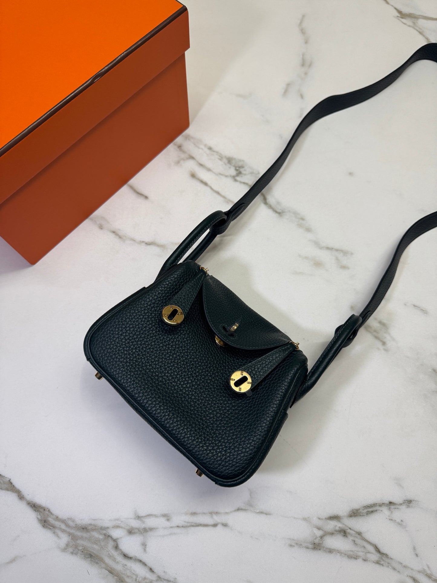 HERMES Mini Lindy II 深綠色 金扣 67 Vert Fonce TC GHW