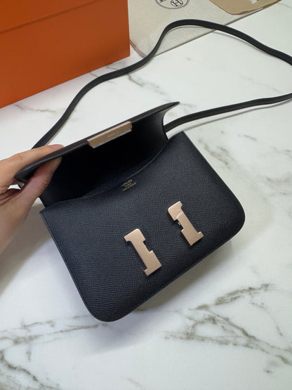 HERMES Mini Constance 黑色 玫瑰金扣 Epsom