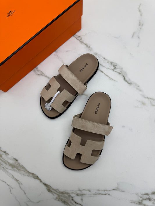 HERMES Chypre 二舅拖 亞麻米麂皮