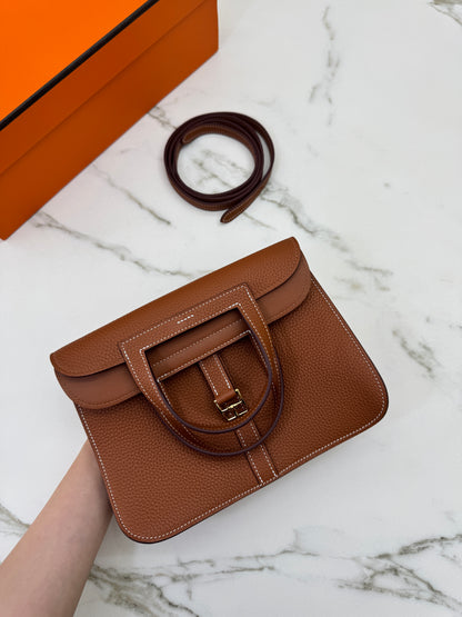 HERMES Halzan 25 金棕色金扣 TC Gold GHW