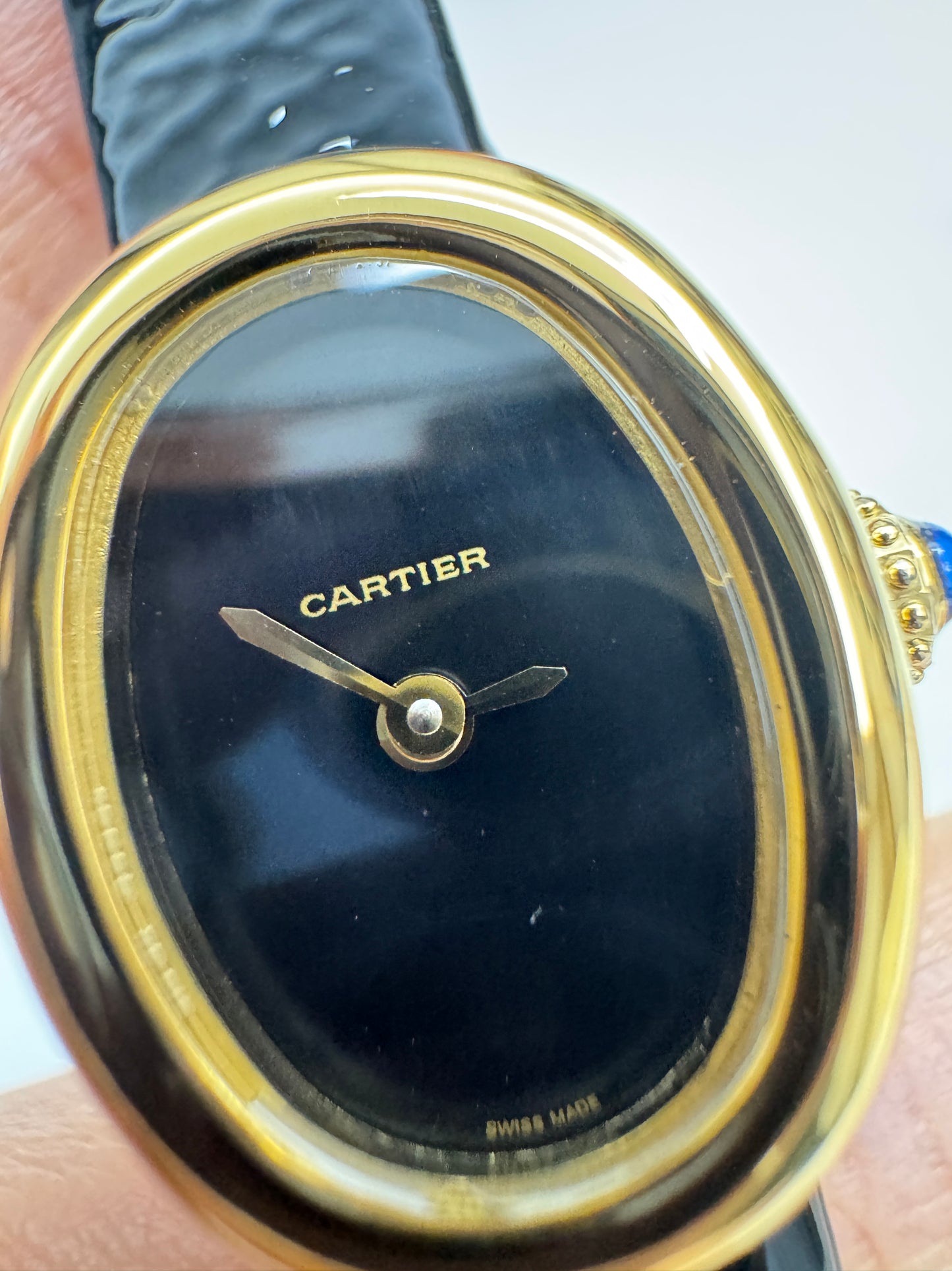 CARTIER Baignoire 亮面皺褶牛皮錶帶