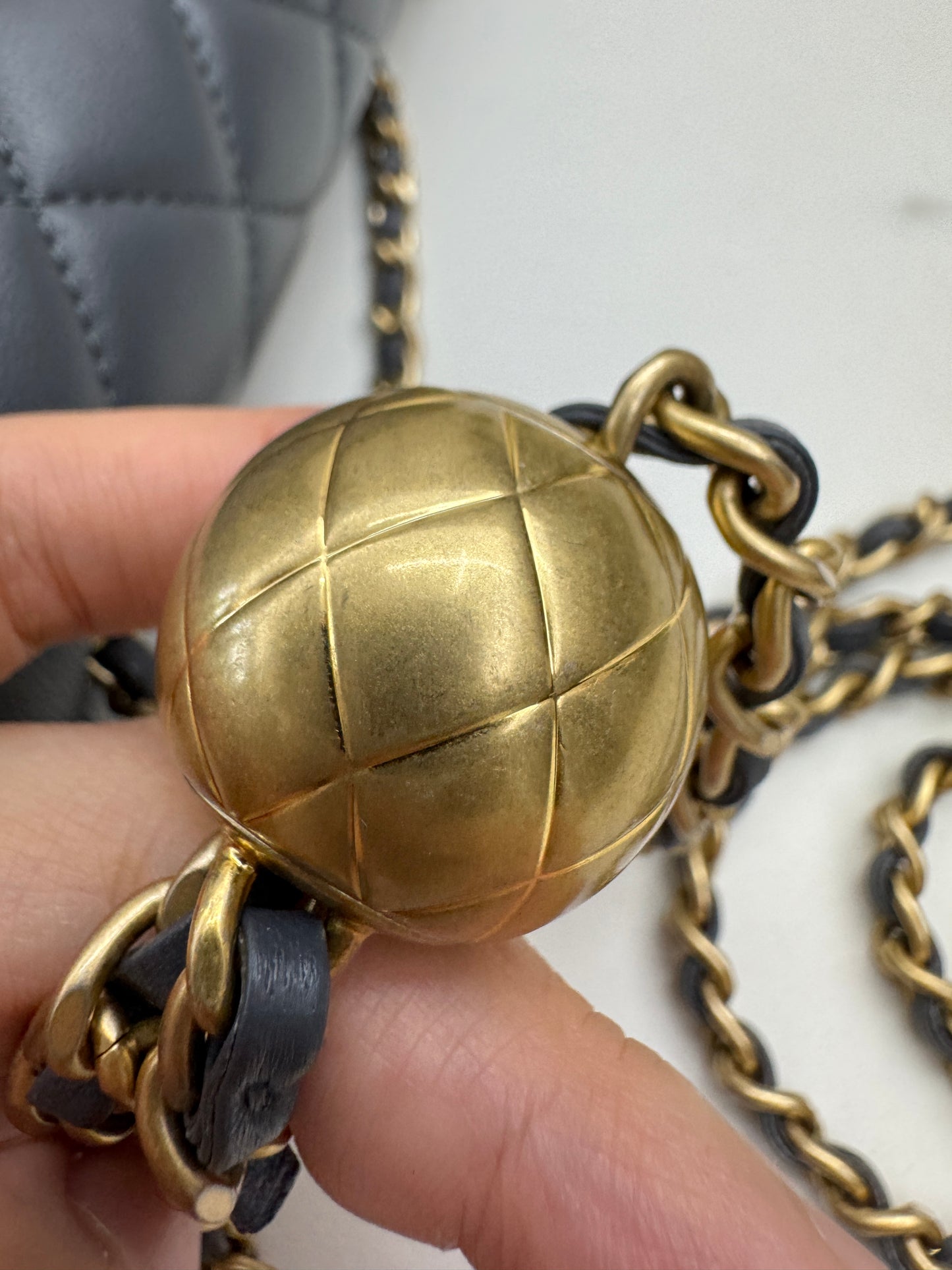 CHANEL 金球 Mini CF20 石墨灰 深灰羊皮