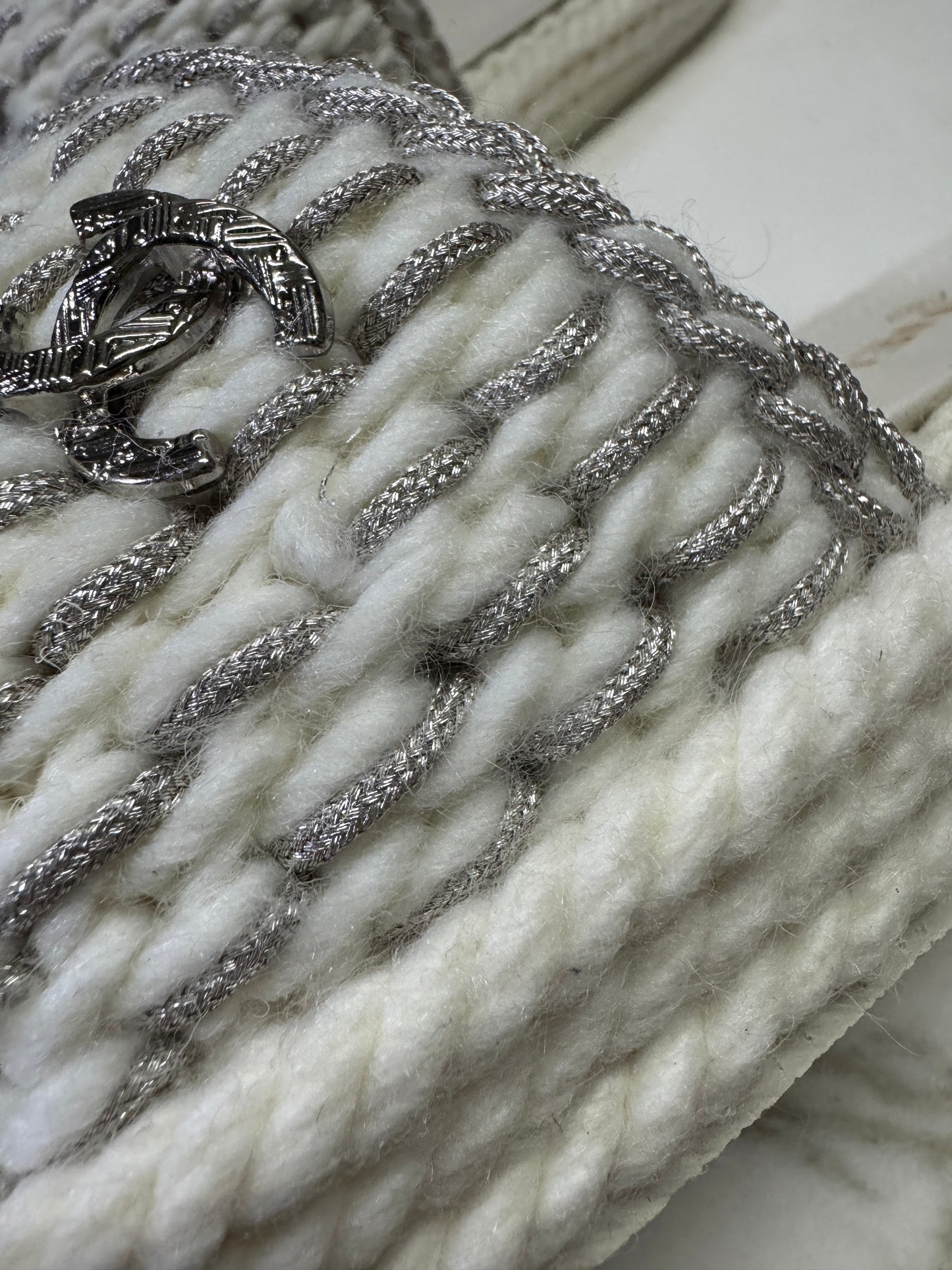 CHANEL 白銀色 厚底拖鞋