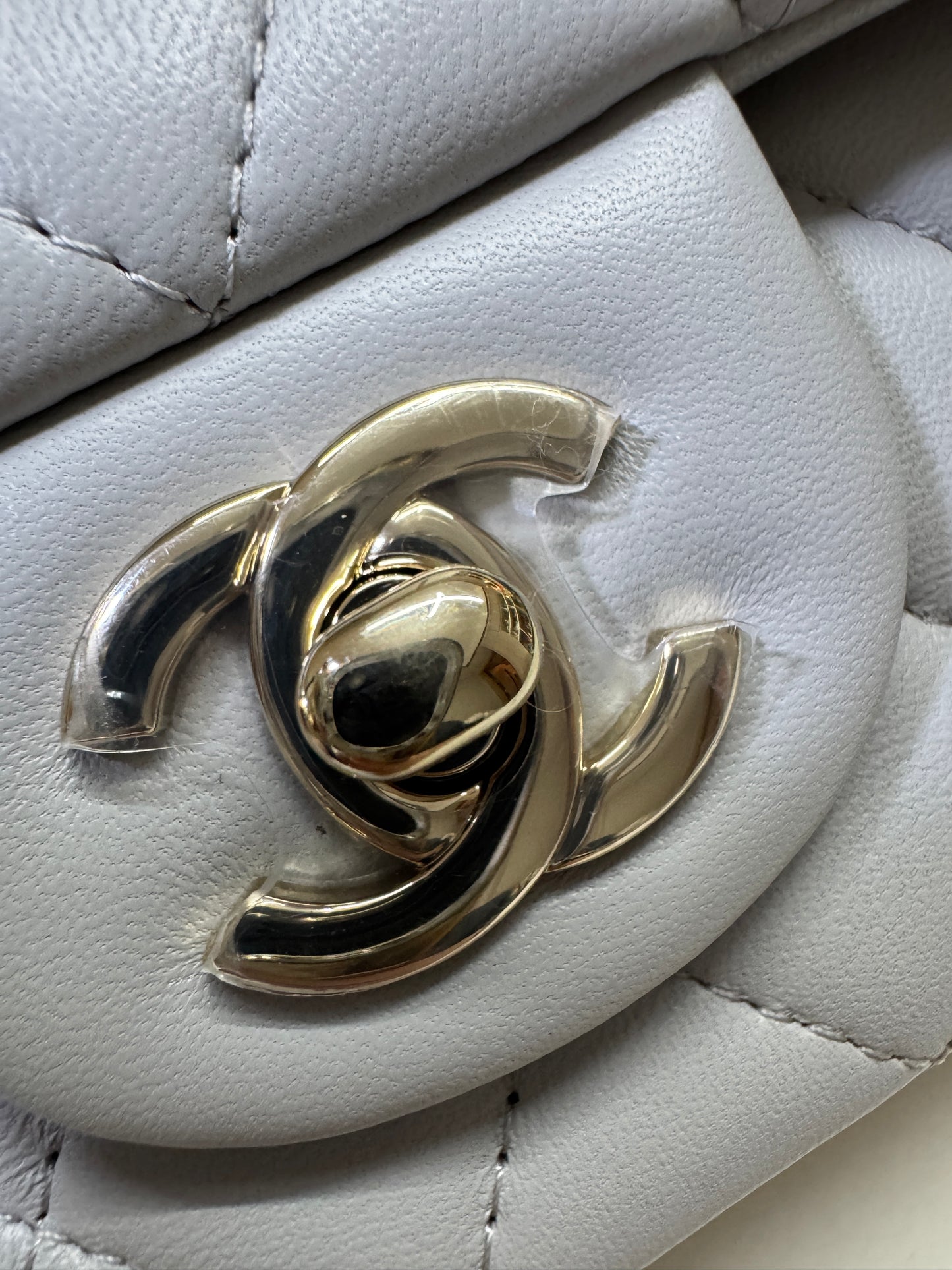 CHANEL Mini CF Handle 25P 淺灰色羊皮