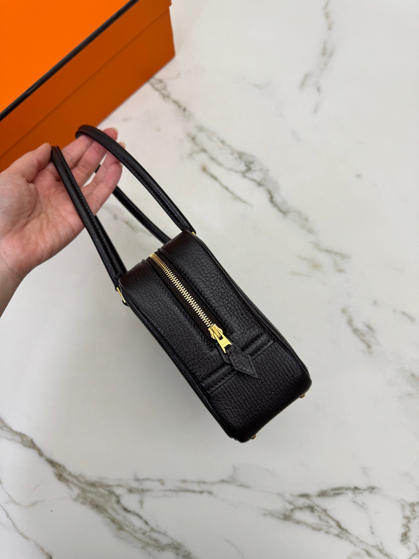 HERMES Mini Plume 一代 烏木色金扣 山羊皮 Ubene GHW Chevre Mysore