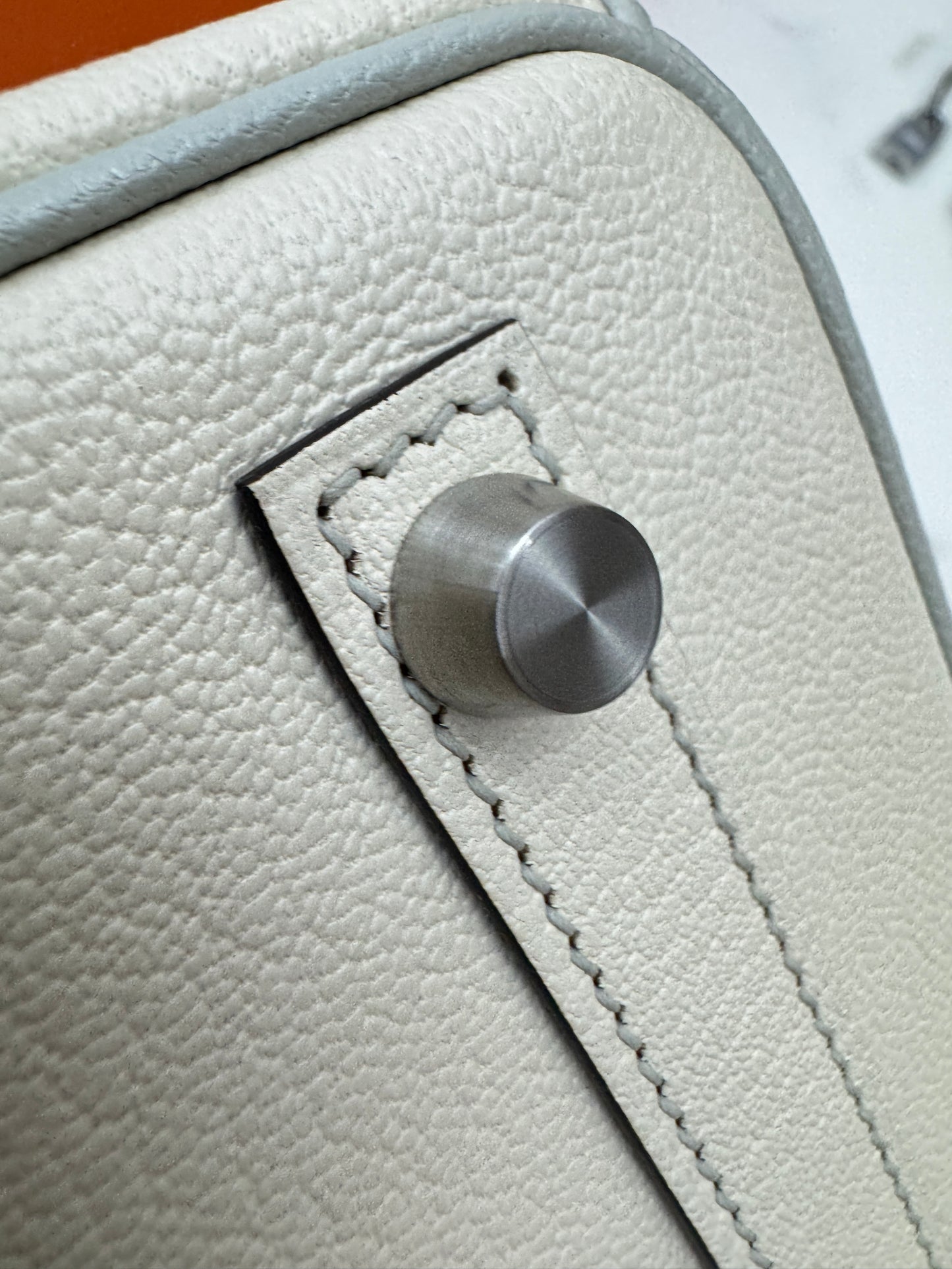 HERMES Birkin 25 SO 奶昔白拼珍珠灰 山羊皮 拉絲銀扣