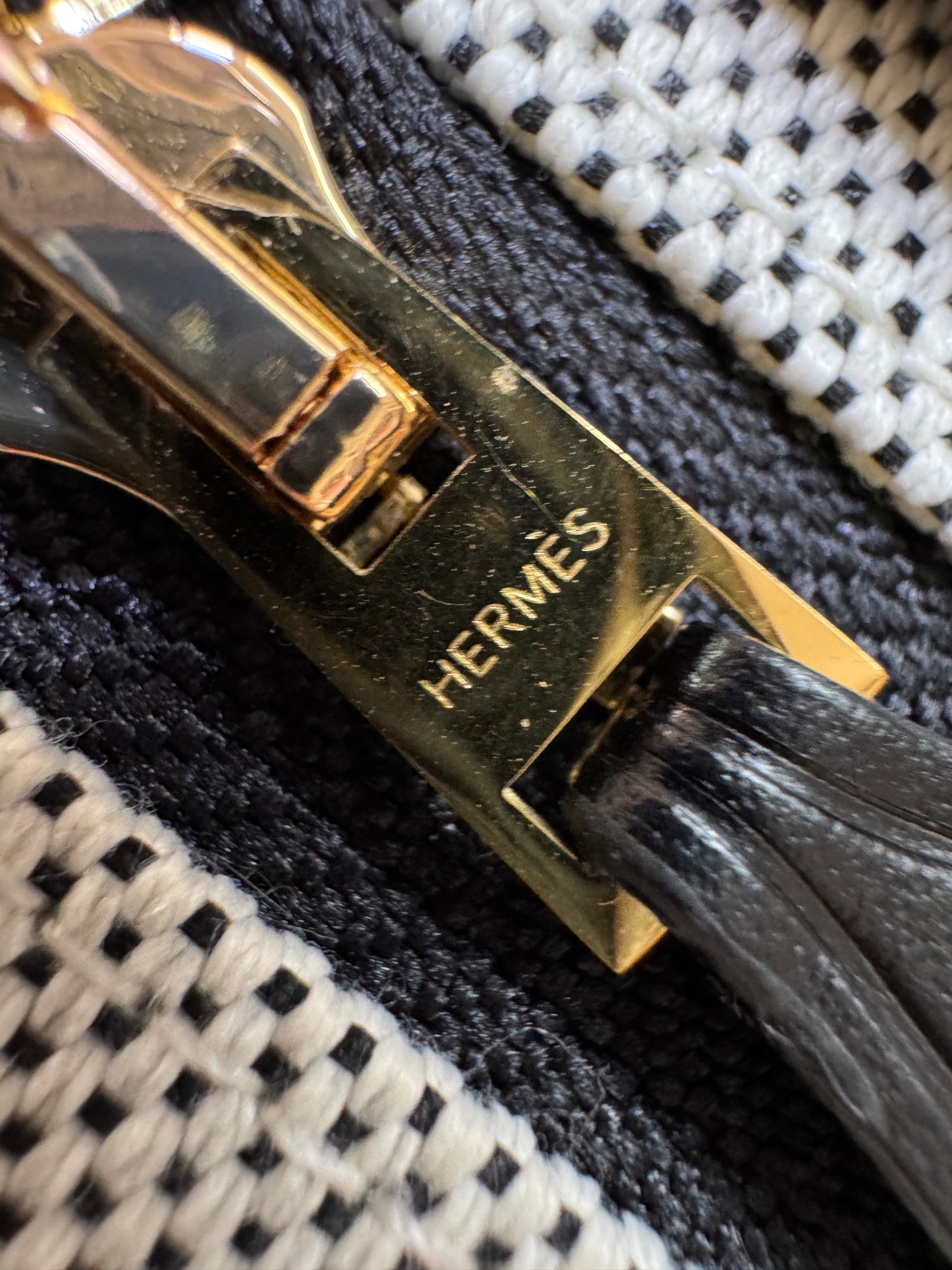 HERMES Mini Herbag 熊貓色 金扣 H Viking 帆布