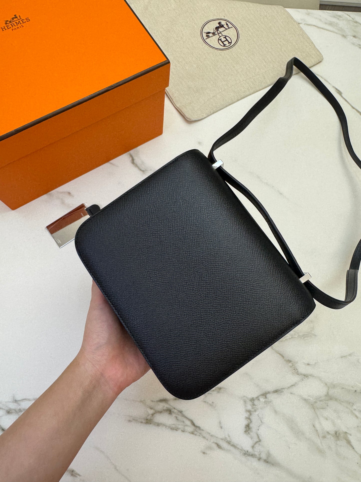 HERMES Mini Constance 新版 附鏡子 黑銀 Epsom PHW