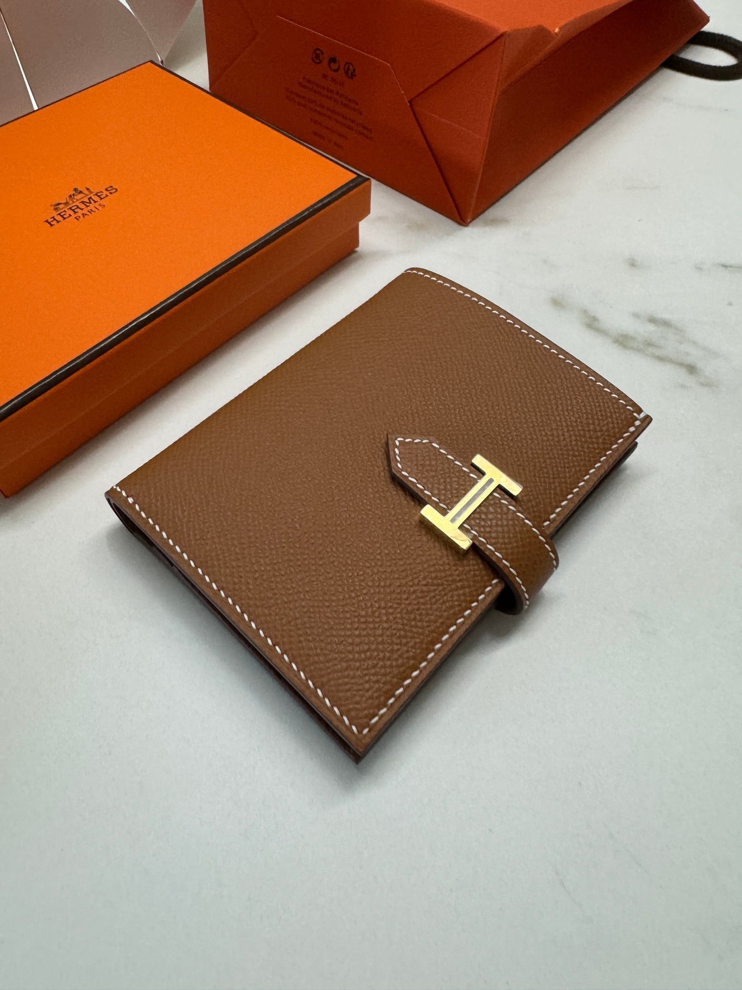 HERMES Bearn Compact Wallet 金棕色 金扣 Gold