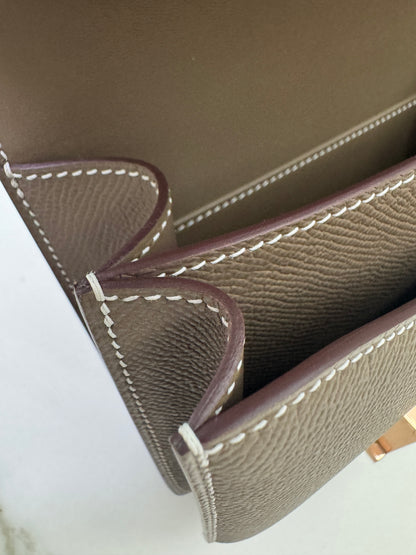 HERMES Mini Constance 大象灰 Epsom 玫瑰金扣