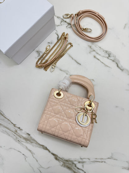 DIOR Mini Lady Dior Powder Beige 漆皮胭脂米 Shiny Calfskin