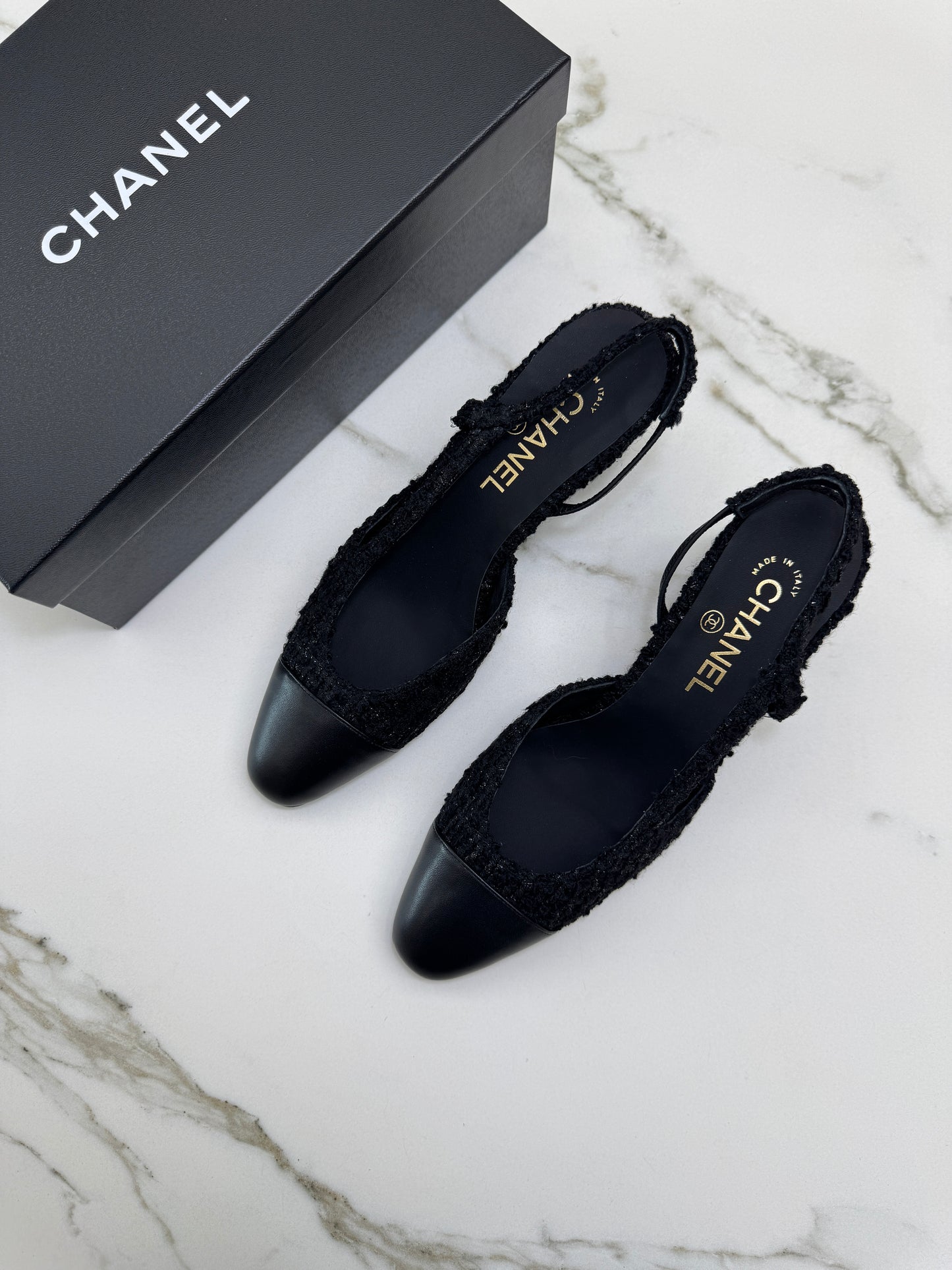CHANEL 25A粗毛呢 Slingback