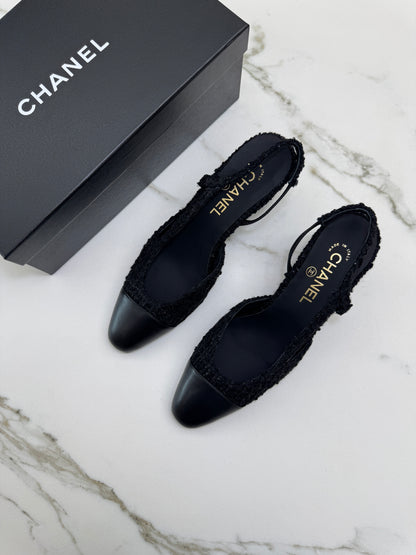 CHANEL 25A粗毛呢 Slingback